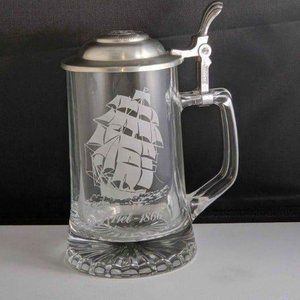 Nautical  Clear Beer Stein with Ship